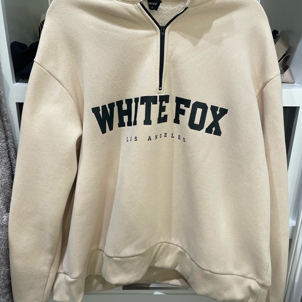 White Fox Beige Half-Zip Sweatshirt